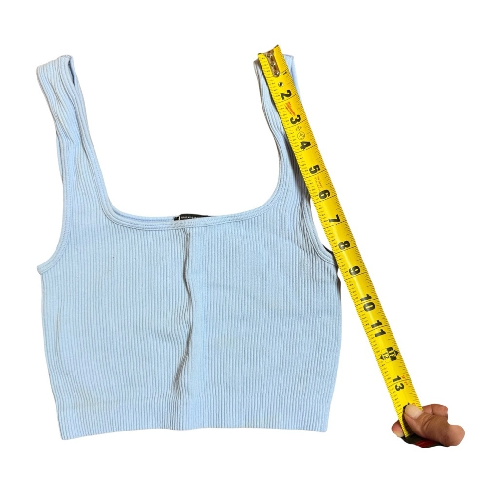 Zara Women Ribbed Crop Tank Top Square Neck Sleeveless Stretch Baby Blue-Size XS - Picture 7 of 7